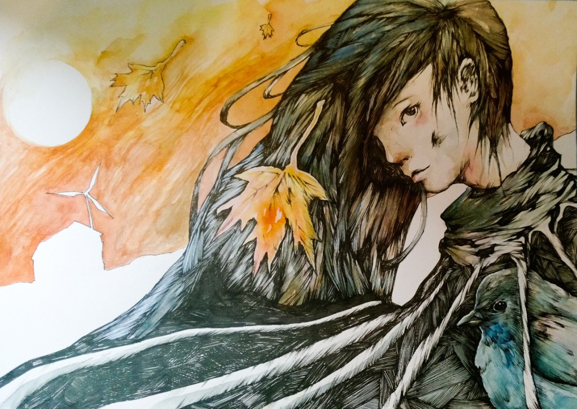 There is a bird in her cloak